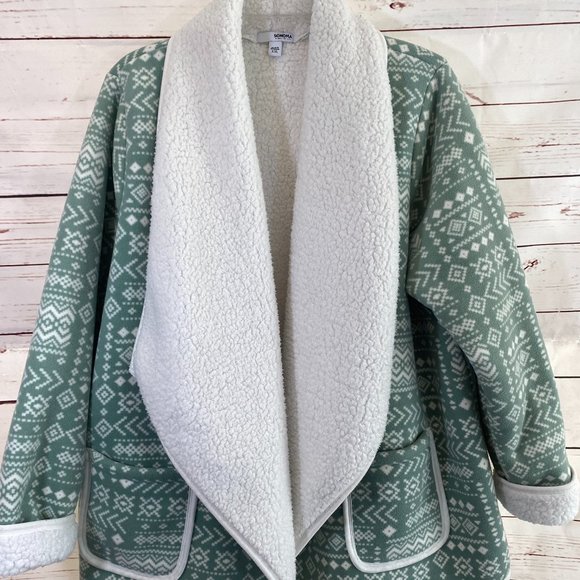 SOLD SONOMA Green & Cream Aztec Print Sherpa Lined Cardigan Jacket NWOT - Picture 9 of 16